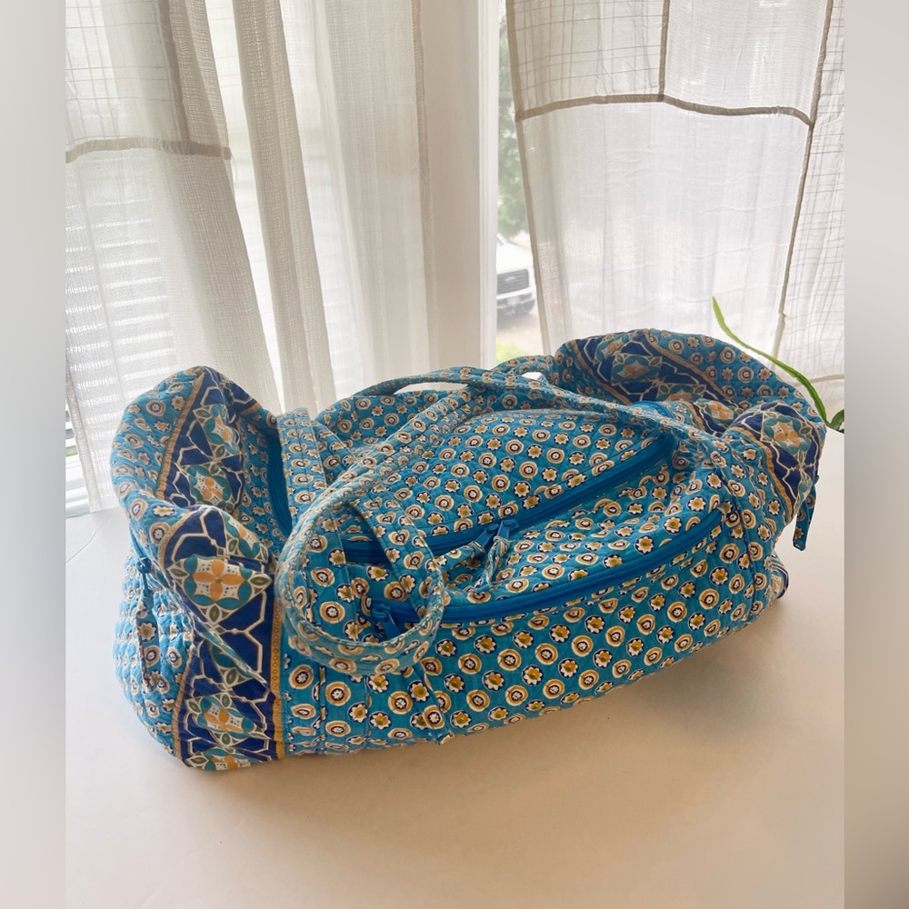 Quilted Floral Cotton Duffle Bag Riviera Blue 20”